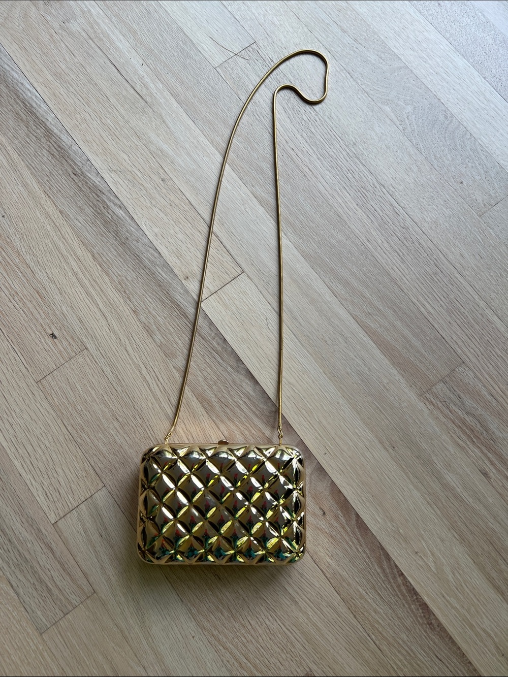 Saks Fifth Avenue Gold Quilted Metallic Crossbody Clutch made in Italy.